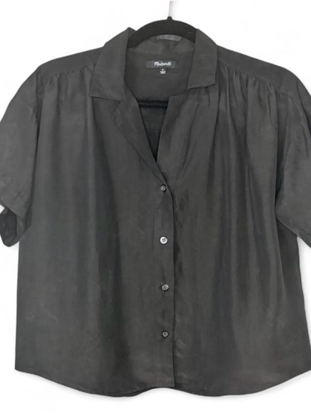 Madewell Silk Black Short-Sleeve Button-Front Shirt